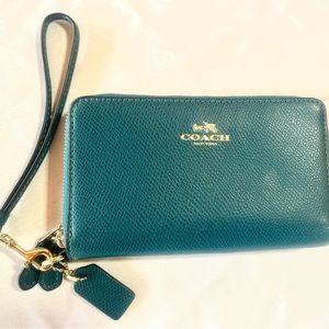 Coach double zip wallet teal